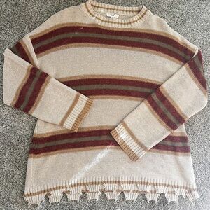 Easel Los Angeles Striped Distressed Sweater